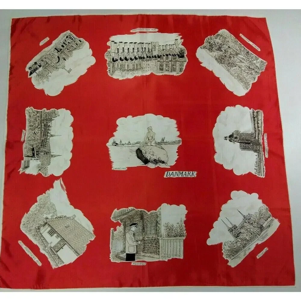 1950s Denmark Red Square Scarf Naked Lady 60s DANMARK LIVGARD TRIACETAT POSTBUD